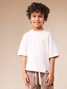 SUMWON Boys Oversized Short Sleeve Crew Neck T-Shirt With Future Icon Back Print And Yellow Chest Logo Detail Casual Vacation - Grey - View 2