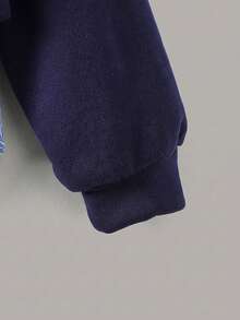 SHEIN Áo nỉ dài tay rộng rãi, đa năng mặc hàng ngày cho bé gái (cỡ lớn) - Xanh và trắng - Xem 5