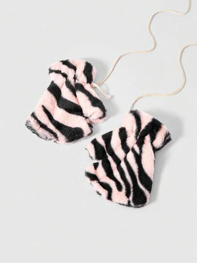 Goth 1 Coppia di Guanti senza dita neri in stile Y2K retrò con stampa zebrata pelosa, accessorio di moda minimalista adatto per uso quotidiano, feste, raduni, autunno/inverno, unisex