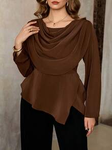 Roveilla Váy maxi dài xếp ly bằng vải satin cỡ lớn dành cho nữ, phong cách cổ điển Pháp thanh lịch, phù hợp mặc nơi công sở, công sở, thường ngày, tiệc tùng, giáng sinh, lễ tạ ơn, năm mới, thu đông - màu nâu - Xem 4