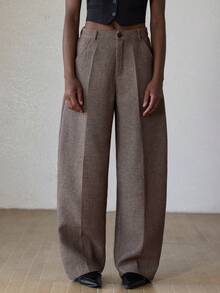 Aveloria Modichic Women's Suit Pants Herringbone Wide Leg Trousers,Shades Of Brown,Autumn,Business Casual,Office High Waist Relaxed Fit Tweed Pants With Side Pockets - Multicolor - View 5