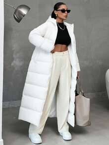 EURMUSE Abrigo con capucha acolchado para mujer, extra largo y muy cálido en invierno - Blanco - Ver 4