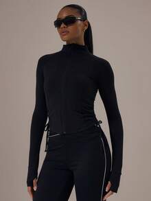 Musera Sport Sport Ruched Body Contouring BBL Active Jacket Elegant Casual Active Workout Gym Back To School - Black - View 1