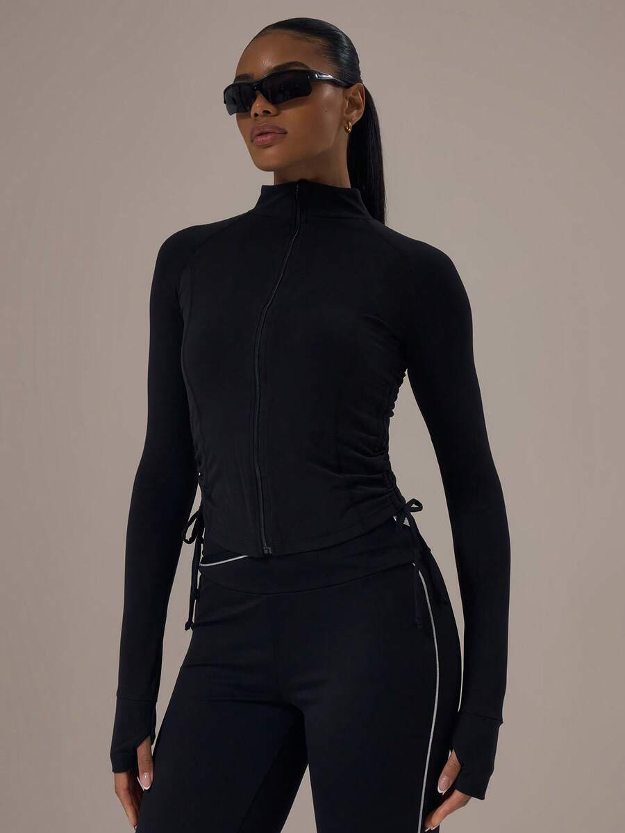 Musera Sport Sport Ruched Body Contouring BBL Active Jacket Elegant Casual Active Workout Gym Back To School - Black - View 1