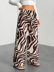 SHEIN PETITE Women's New Zebra Print Low Waist Wide Leg Beach Cover Up Pants, Vacation Clothes Vacation Women Beach For Woman Boho Women's Clothing Country Concert , Western Wear Women Y2k