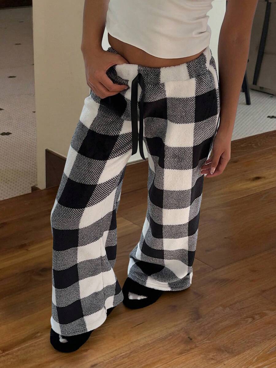 CovetEZ 女士系腰蓬松格子印花休闲阔腿宽松裤
