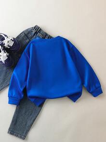 Mr Men Little Miss X SHEIN 男童字母卡通图案圆领长袖卫衣 - 藍色 - 查看 2