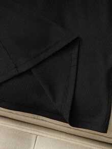 Franclia 1 Set Women's Elegant Black Sleeveless Top And Brown Suede Skirt, Spring/Autumn - Black - View 4