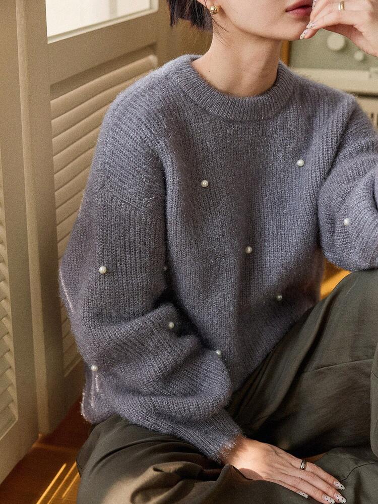 Women's Fashion Versatile Beaded Decoration Sweater, Autumn/Winter