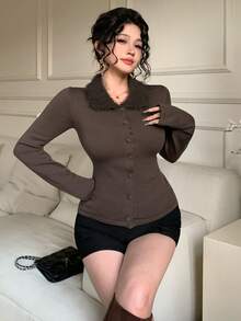 DAZY Áo khoác cardigan cổ tua rua thanh lịch dành cho nữ, Thu/Đông - Cà phê nâu - Xem 7