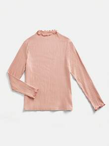 SHEIN EZwear 女式加大码罗纹针织长袖T恤，莲藕粉色 - 藕粉色 - 查看 5