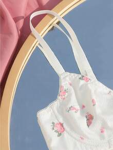 Floral Print Underwire Bra & Panty Lingerie Set - White - View 3