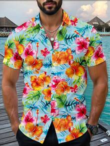 Manfinity RSRT Men's Tropical Print Short Sleeve Casual Vacation Shirt - Multicolor - View 6