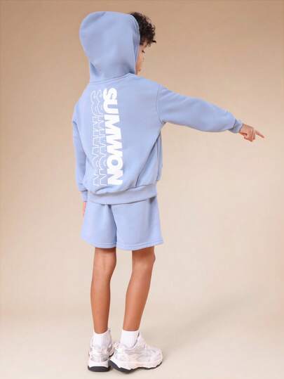 SUMWON Boys Oversized Hoodie And Shorts Set With Hood Centre Pocket Summer Casual Co-Ord Outfit Vacation