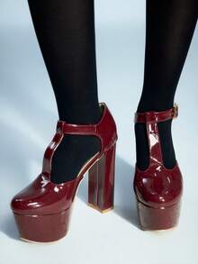 Sugerpunk Tacones altos de plataforma impermeables clásicos, elegantes y versátiles para ir al trabajo - Burdeos - Ver 4