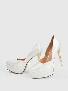 CUCCOO LuxiPop Giày cao gót đế xuồng chống thấm nước, lấp lánh, thời trang, thanh lịch, phù hợp cho các bữa tiệc Giáng sinh, Năm mới và trang phục đi hộp đêm. - trắng - Xem 5