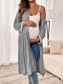 SHEIN 2pcs Maternity Lace Trim Robe And Camisole Nightgown Set