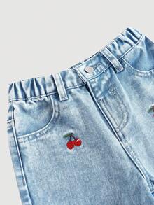 Quần jean xanh nhạt dáng rộng, dễ thương, thêu hoa anh đào, bạc màu, dành cho bé gái, thích hợp cho các kỳ nghỉ xuân hè, lễ hội, quần ống rộng phong cách boho đi biển mùa hè, năm mới, Giáng sinh, quần cho đêm giao thừa, thời trang đường phố vintage, thoải mái và đa năng. - Rửa nhẹ - Xem 5