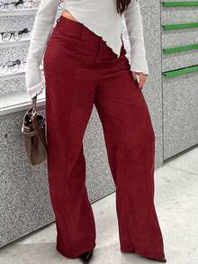 NegzBox Women Casual Solid Color Straight Leg Pants, Autumn - Burgundy - View 5