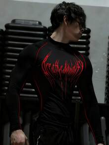 Manfinity Sport PWRUP Men's Gothic Letter Print Stand Collar Raglan Long Sleeve Sports T-Shirt