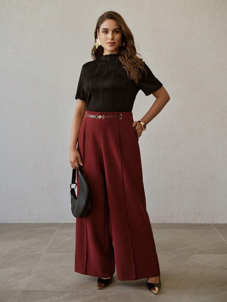 PLUS METAL DECOR SLANT POCKET SUIT PANTS