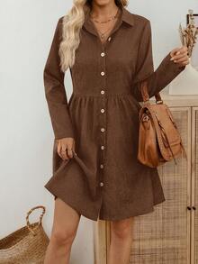 EMERY ROSE 女士休闲通勤纯色前扣短裙 - 棕色 - 查看 7