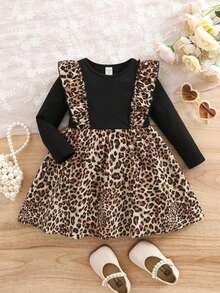 Emery Rose Kids Emery Rose Kids Young Girl Casual Leopard Print Patchwork 2 In 1 Dress