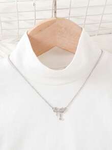 SHEIN Áo thun dệt kim cổ bẻ màu trơn cho bé gái, thích hợp mặc thường ngày, mặc đi học vào mùa thu đông, phù hợp cho mẹ và bé. Dùng cho dịp Giáng sinh. - trắng - Xem 5