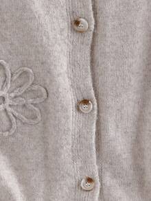 SHEIN CURVE+ 大码女式V领长袖蝴蝶结针织毛衣，秋冬季休闲风格 - 杏色 - 查看 3