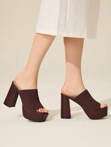 CUCCOO BASICS Women's Thick Sole Fashionable Daily Wear Versatile High Heel Slide Sandals - Coffee Brown - View 4
