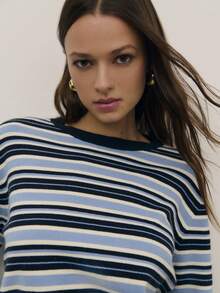Nöista Striped Knit Long-Sleeve Top With Crew Neck And Ribbed Trims. Soft And Lightweight, Perfect For Smart-Casual Outfits, Weekend Wear And Cozy Spring Looks. - Navy Blue - View 5