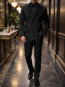Manfinity Bizformal 男士黑色二合一撞色立领纽扣商务西装套装 男士燕尾服套装 男士两件套西装 男士双排扣西装 男士黑色西装套装 男士教堂服装 万圣节 冬季 黑色 复古 男童 老钱 节日 婚礼 宾客 男士舞会 万圣节 冬季 复古 男童 老钱 节日 婚礼 宾客 男士舞会 男士两件套西装 万圣节 冬季 黑色 复古 男童 老钱 节日 婚礼 宾客 男士舞会 - 黑色 - 查看 1