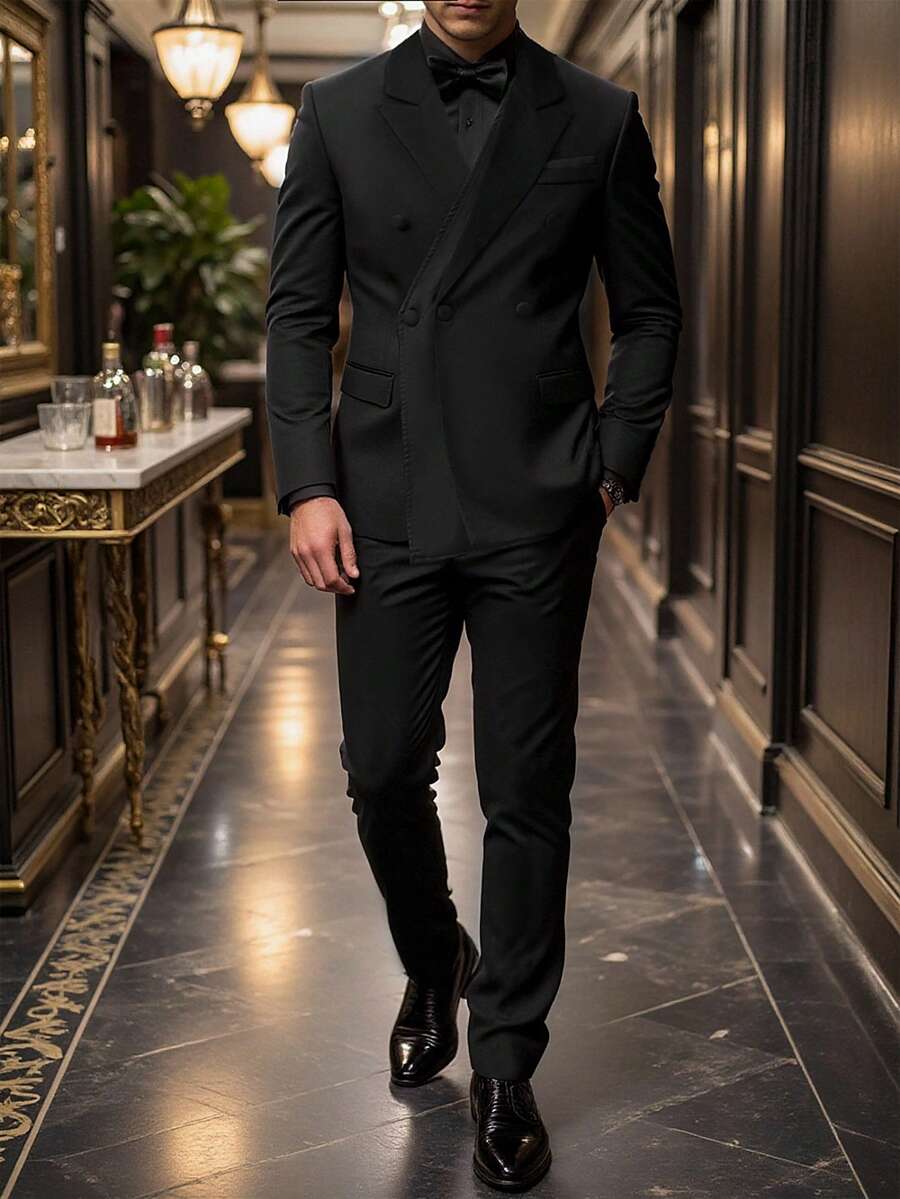 Manfinity Bizformal 男士黑色二合一撞色立领纽扣商务西装套装 男士燕尾服套装 男士两件套西装 男士双排扣西装 男士黑色西装套装 男士教堂服装 万圣节 冬季 黑色 复古 男童 老钱 节日 婚礼 宾客 男士舞会 万圣节 冬季 复古 男童 老钱 节日 婚礼 宾客 男士舞会 男士两件套西装 万圣节 冬季 黑色 复古 男童 老钱 节日 婚礼 宾客 男士舞会 - 黑色 - 查看 1