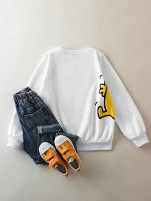 Mr Men Little Miss X SHEIN 青少年男童休闲卡通图案圆领卫衣，秋季 - 白色 - 查看 2