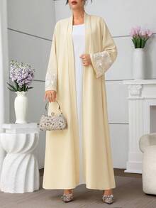 Al Najma Embroidered & Beaded Long Sleeve Women's Arabic Abaya Robe