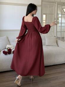 Feyla Váy dài tay họa tiết thêu Jacquard cổ điển kiểu Pháp mới - Màu Đỏ Sâu - Xem 6