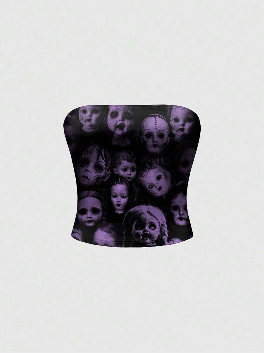 ROMWE Goth Top de tirantes con manchas de sangre, estilo misterioso y oscuro para mujeres - Negro - Ver 1