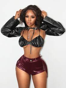 BamGleam 性感时尚流苏带腰带环女式短裤 - 乾枯玫瑰色 - 查看 4