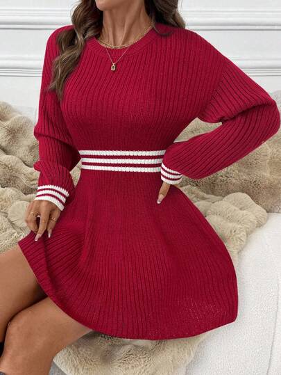 SHEIN Clasi Women's Elegant Versatile Knitted Sweater Dress, Waist Cinched Loose High Stretch Dress, Autumn Undershirt Dress