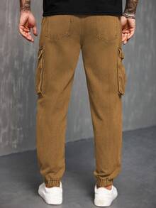 Manfinity Homme Men's Pocket Drawstring Waist Casual Workwear Versatile Daily Commute Jeans - Khaki - View 2