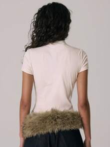 MUSERA Funnel Neck Asymmetric Double Button Front Detail Fitted Top Casual Cute Winter Cosy Coco Cloud Spring Summer - Cream - View 4