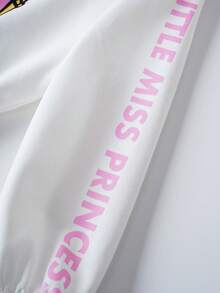 Mr Men Little Miss X SHEIN Young Girl Casual Everyday Commute Funny Cute Cartoon & Letter Graphic Hoodie And Sweatpants Set, Autumn/Spring - Multicolor - View 4