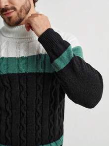 Manfinity Homme Men's Contrast Color Turtleneck Loose Fit Sweater, Autumn/Winter - Multicolor - View 4