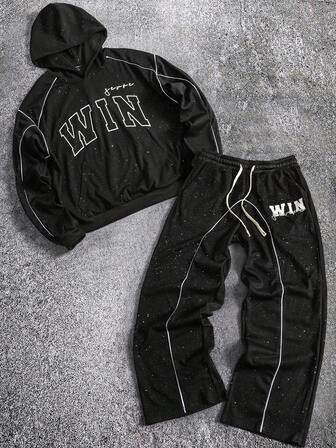 Tuta casual da uomo con felpa con cappuccio e pantaloni in tessuto con paillettes