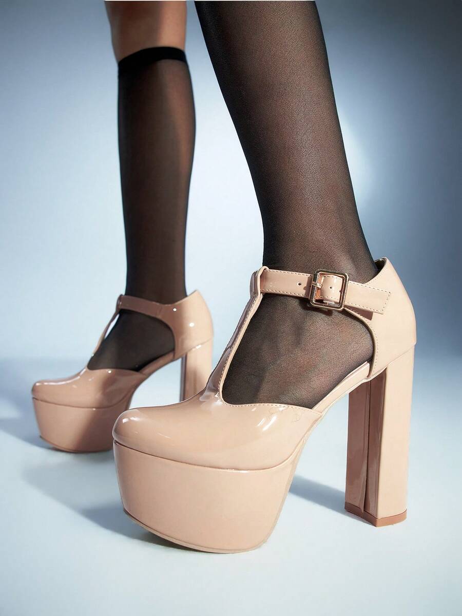 Sugerpunk Women's Fashionable Versatile Elegant Commuting Platform Pumps - Apricot - View 1