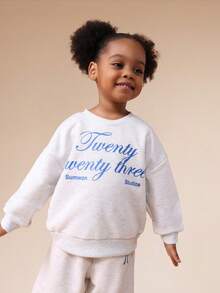 SUMWON Girls Heathered Grey Crewneck Sweatshirt And Jogger Pants Co-Ord Set With Blue Text Print Twenty Three Studios Vacation - Grey - View 6