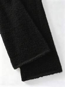 Franclia 优雅时尚年轻简约百搭通勤修身荷叶边领针织开衫毛衣，女士秋冬款 - 黑色 - 查看 3