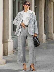 Zelara Plus-Size Women's Autumn And Winter Christmas Women's Checked Pant High-Waisted Loose Casual And Old-Fashioned Style Pants For Go Out For Leisure Commuting Pants Elegant For Women Pants Women's Suit Blazer For Women Office For Women Pants Suit Tweeds - Multicolor - View 8