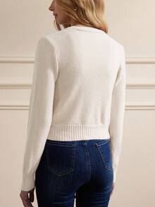 Aveloria Rosie V-Neck Embroidered Camisole Top And Long Sleeve Cardigan Women Sweater Co-Ords - Beige - View 2