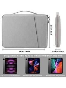 Tablet Sleeve Case / IPad Carrying Case Compatible With IPad , Kindle , Compatible With Samsung Galaxy And Android Tablets , Waterproof With Handle And Front Pocket(Light Grey) - Light Grey - View 3